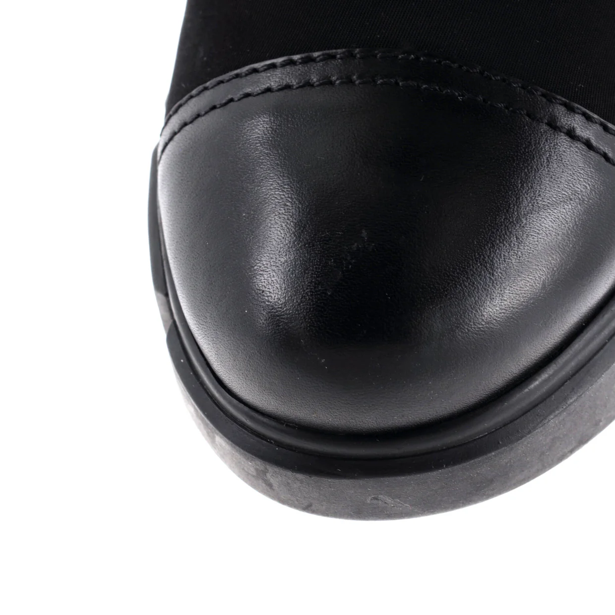 Women's Triangle Logo Heeled Ankle Boots Nylon and Leather - Deep Luxury