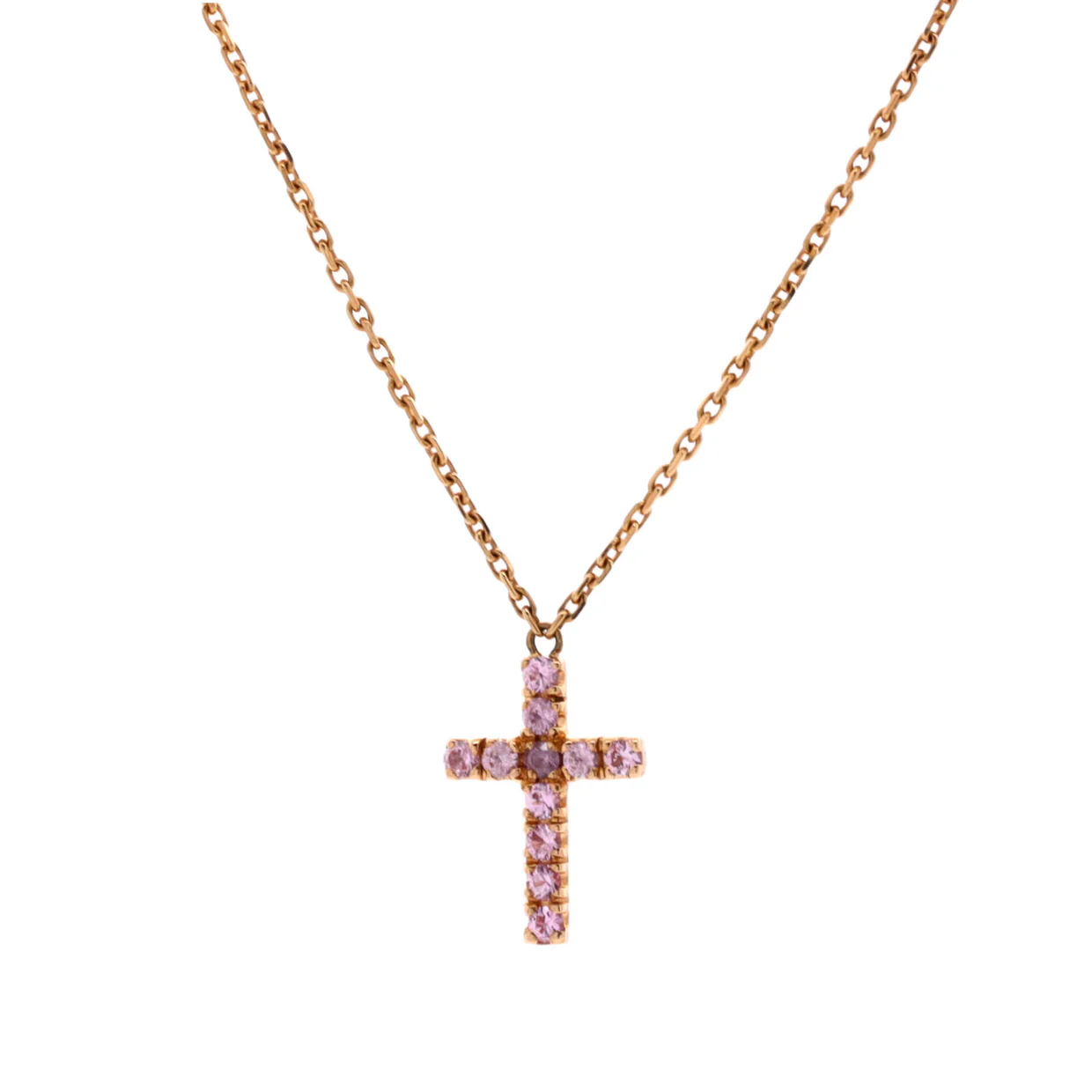 Cross Pendant Necklace 18K Rose Gold with Pink Sapphires - Deep Luxury