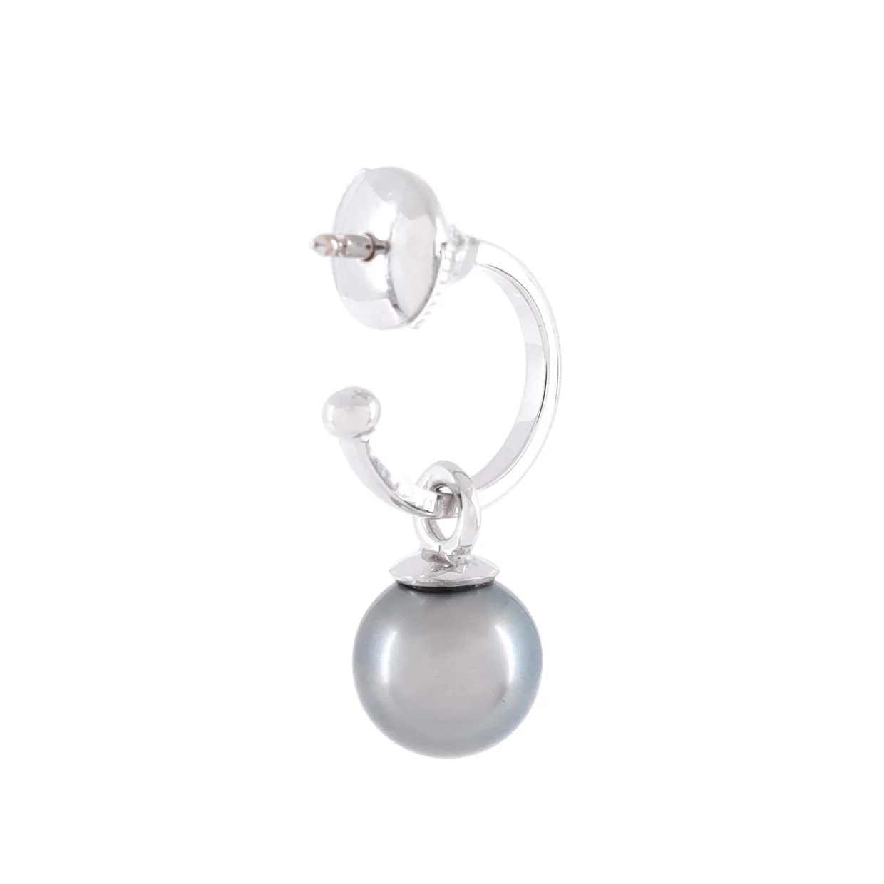 Drop Hoop Earrings 18K White Gold and Pearl - Deep Luxury