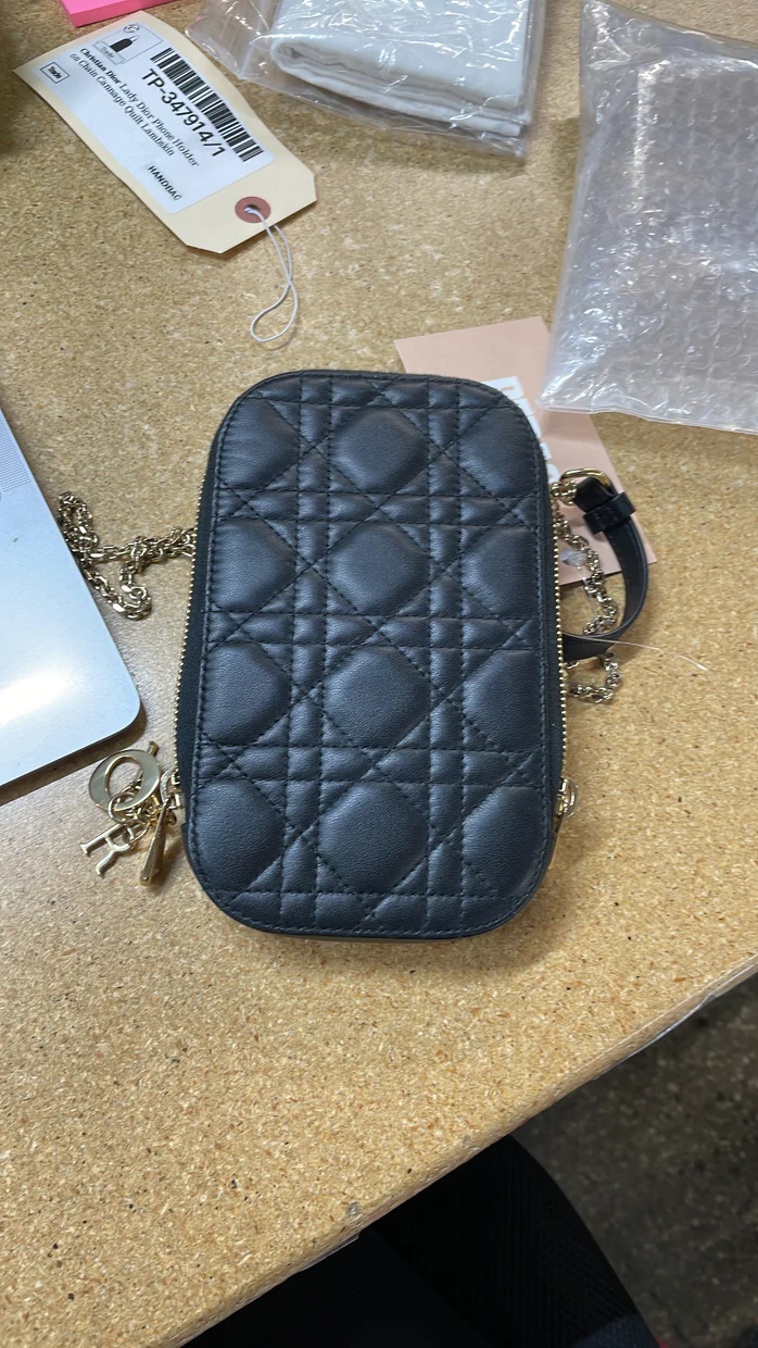Lady Dior Phone Holder on Chain Cannage Quilt Lambskin - Deep Luxury