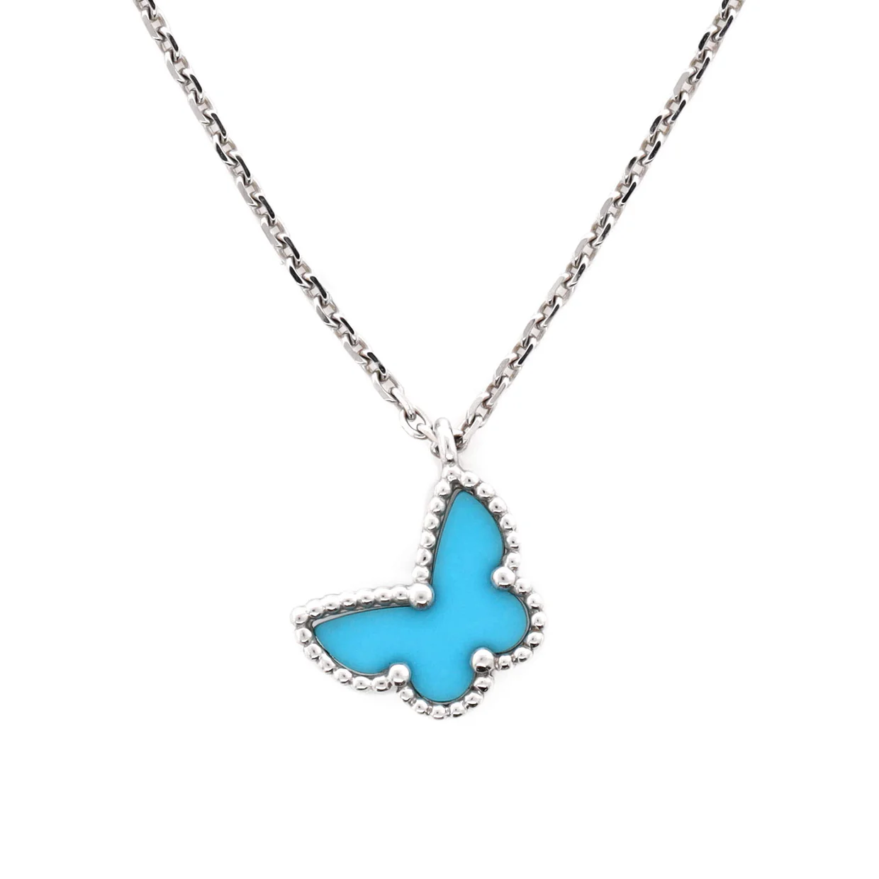 Sweet Alhambra Butterfly Pendant Necklace 18K White Gold with Turquoise - Deep Luxury