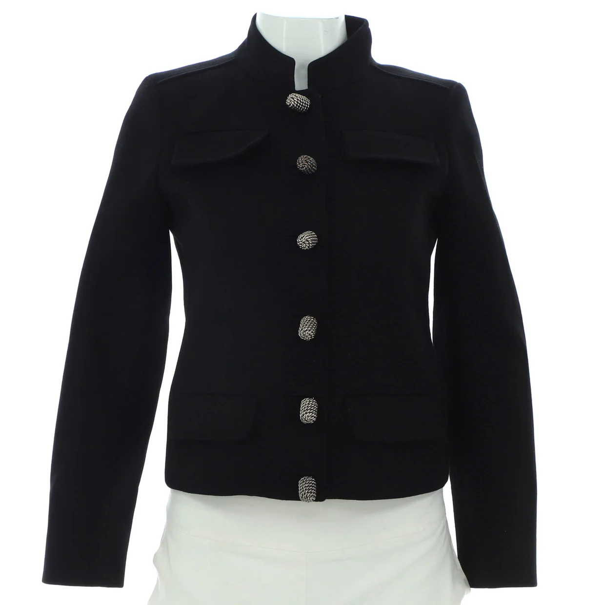 Women's Four Pocket Jacket Wool Blend with Metal Detail - Deep Luxury