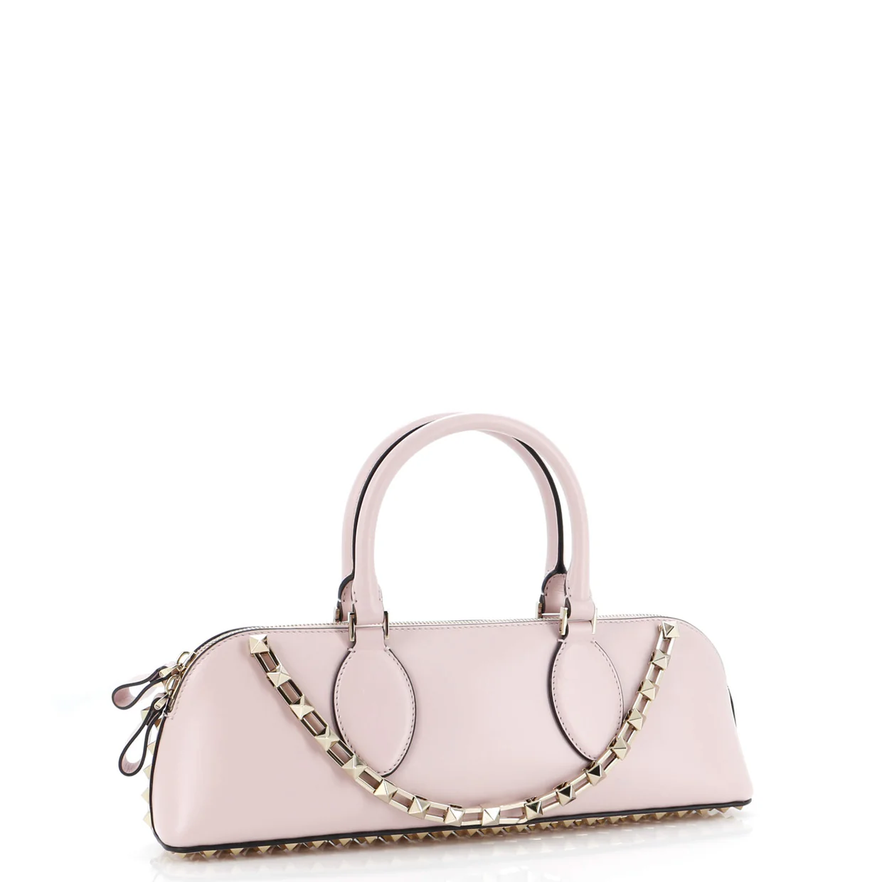 Rockstud Zip Up Top Handle Bag Leather East West - Deep Luxury