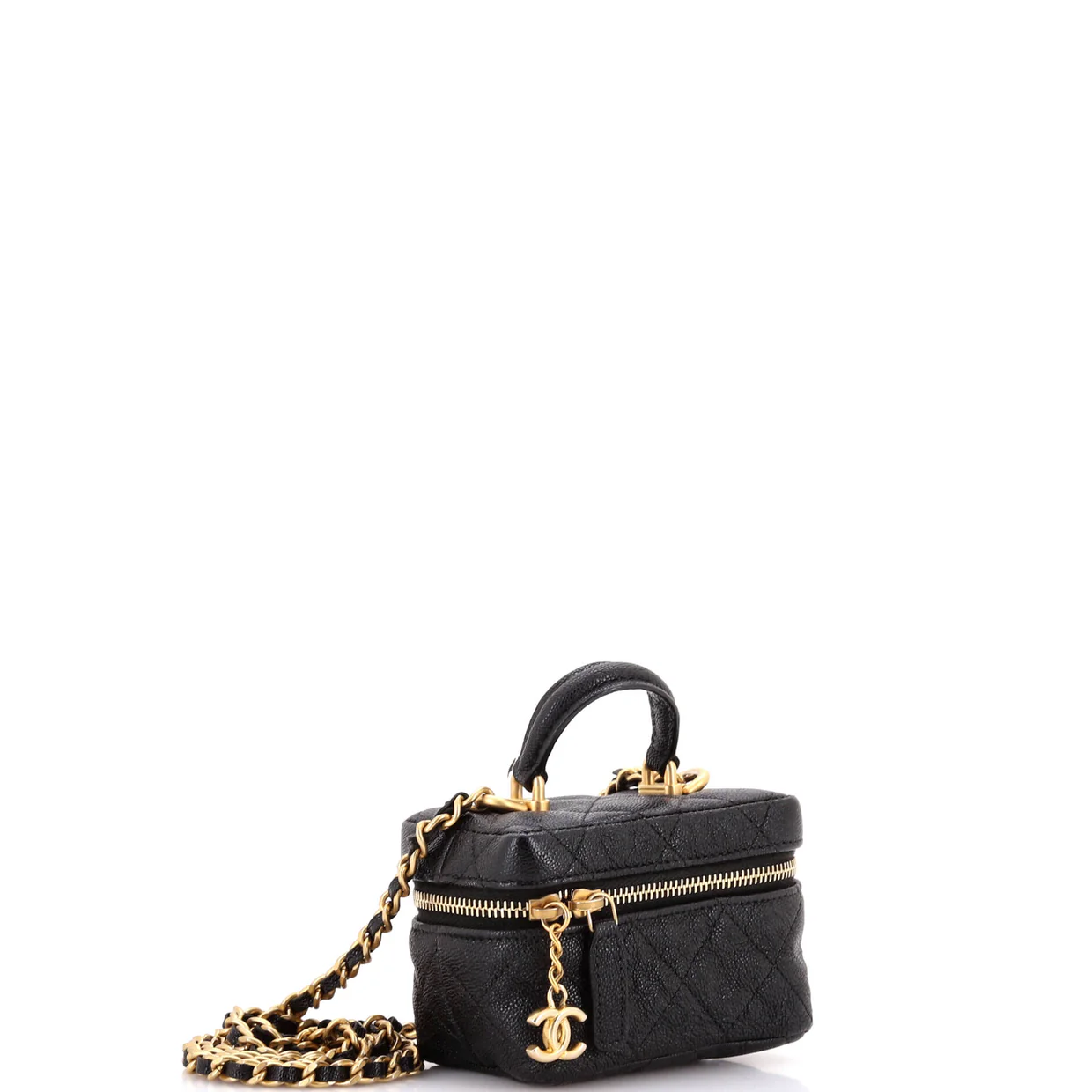 Top Handle Zip Around Vanity Case with Chain Quilted Caviar Mini - Deep Luxury