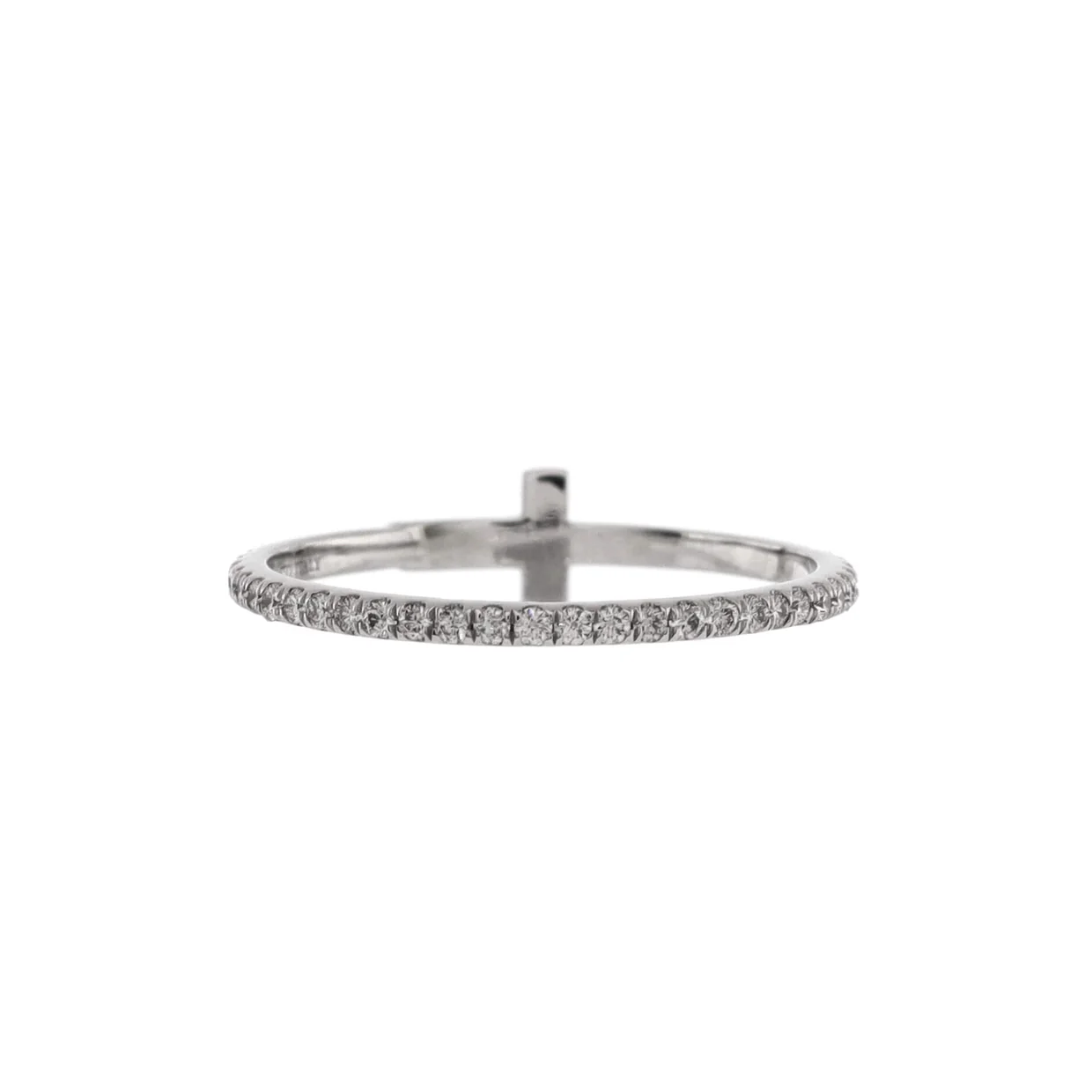T Wire Band Ring 18K White Gold with Pave Diamonds - Deep Luxury