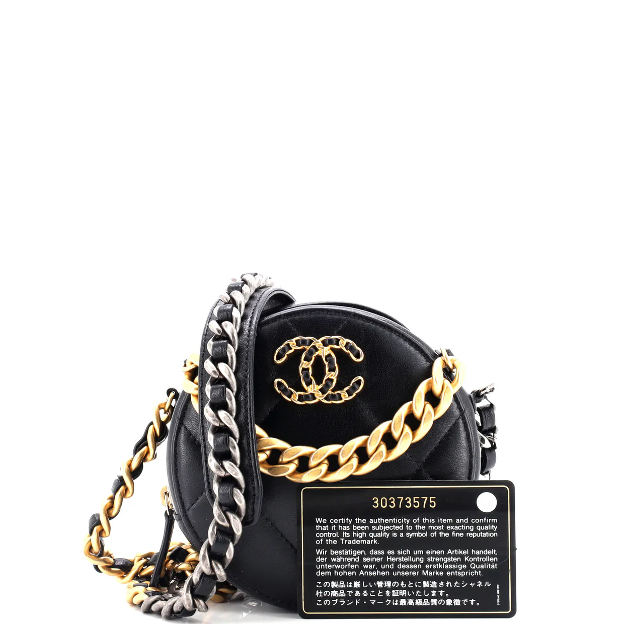 19 Round Clutch with Chain Quilted Leather - Deep Luxury