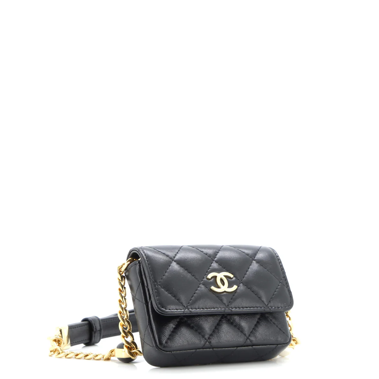 CC Flap Resin Pearl Chain Belt Bag Quilted Lambskin Mini - Deep Luxury