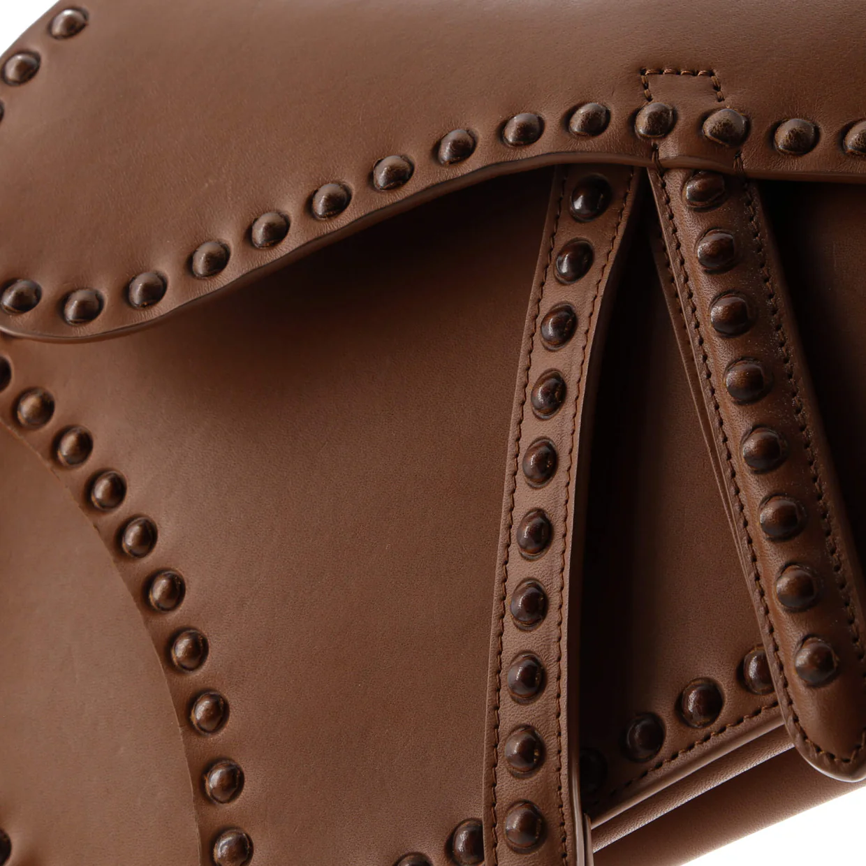 Saddle Handbag with Strap Studded Leather Medium - Deep Luxury