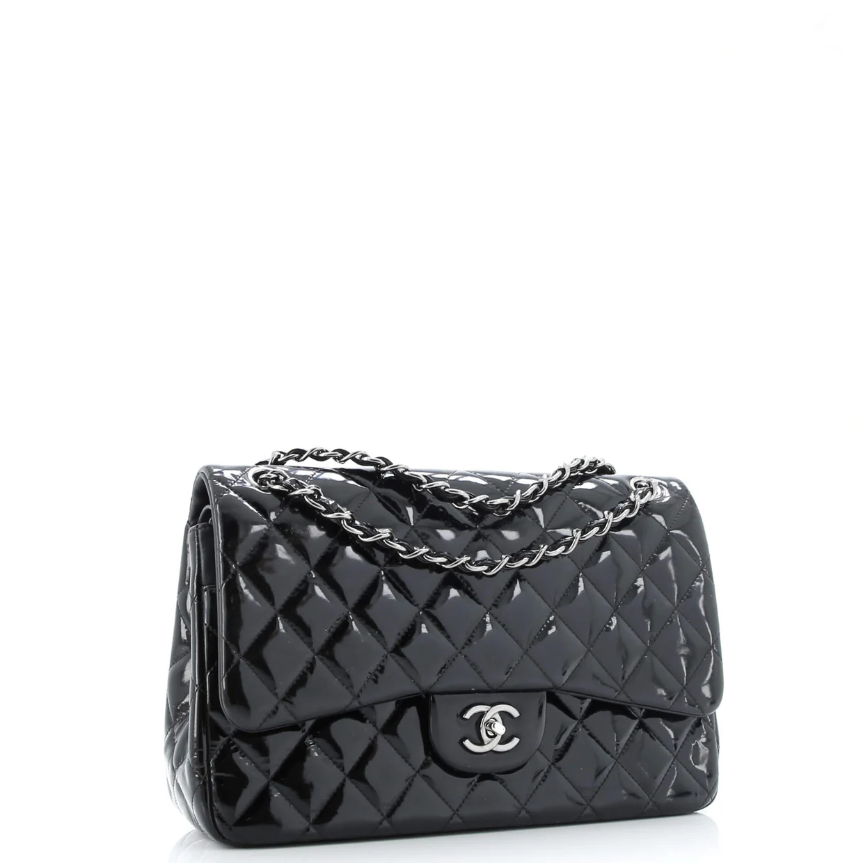 Classic Double Flap Bag Quilted Patent Jumbo - Deep Luxury