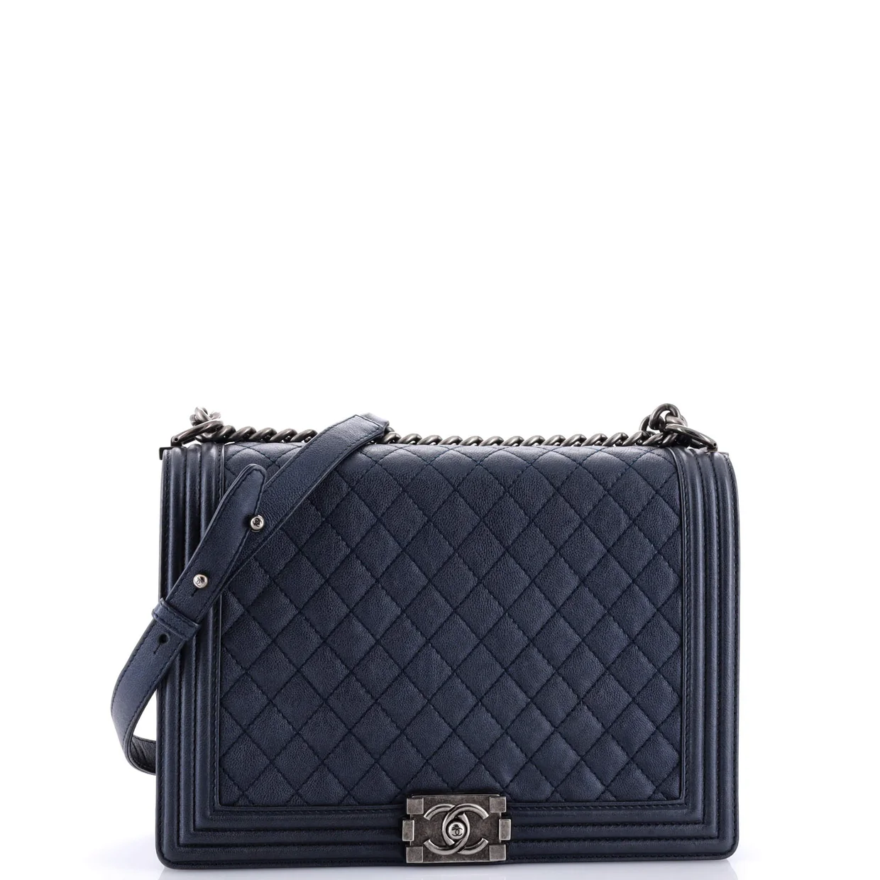 Boy Flap Bag Quilted Metallic Calfskin Large - Deep Luxury