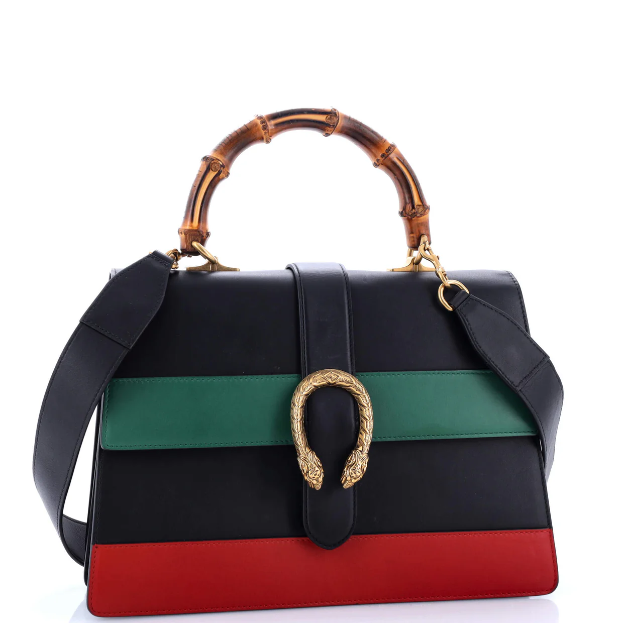 Dionysus Bamboo Top Handle Bag Colorblock Leather Large - Deep Luxury