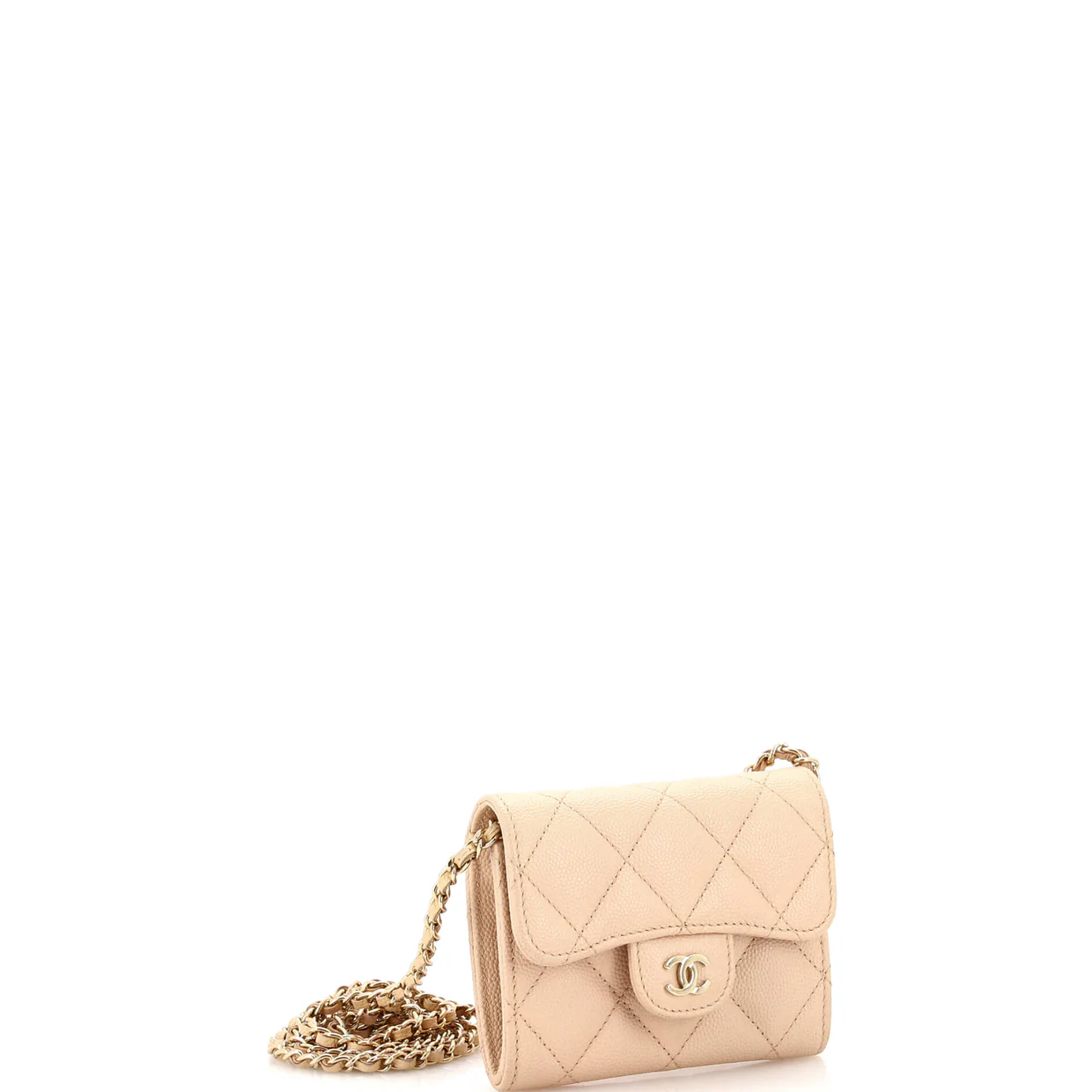 Classic Zip Around Card Holder on Chain Quilted Caviar Mini - Deep Luxury