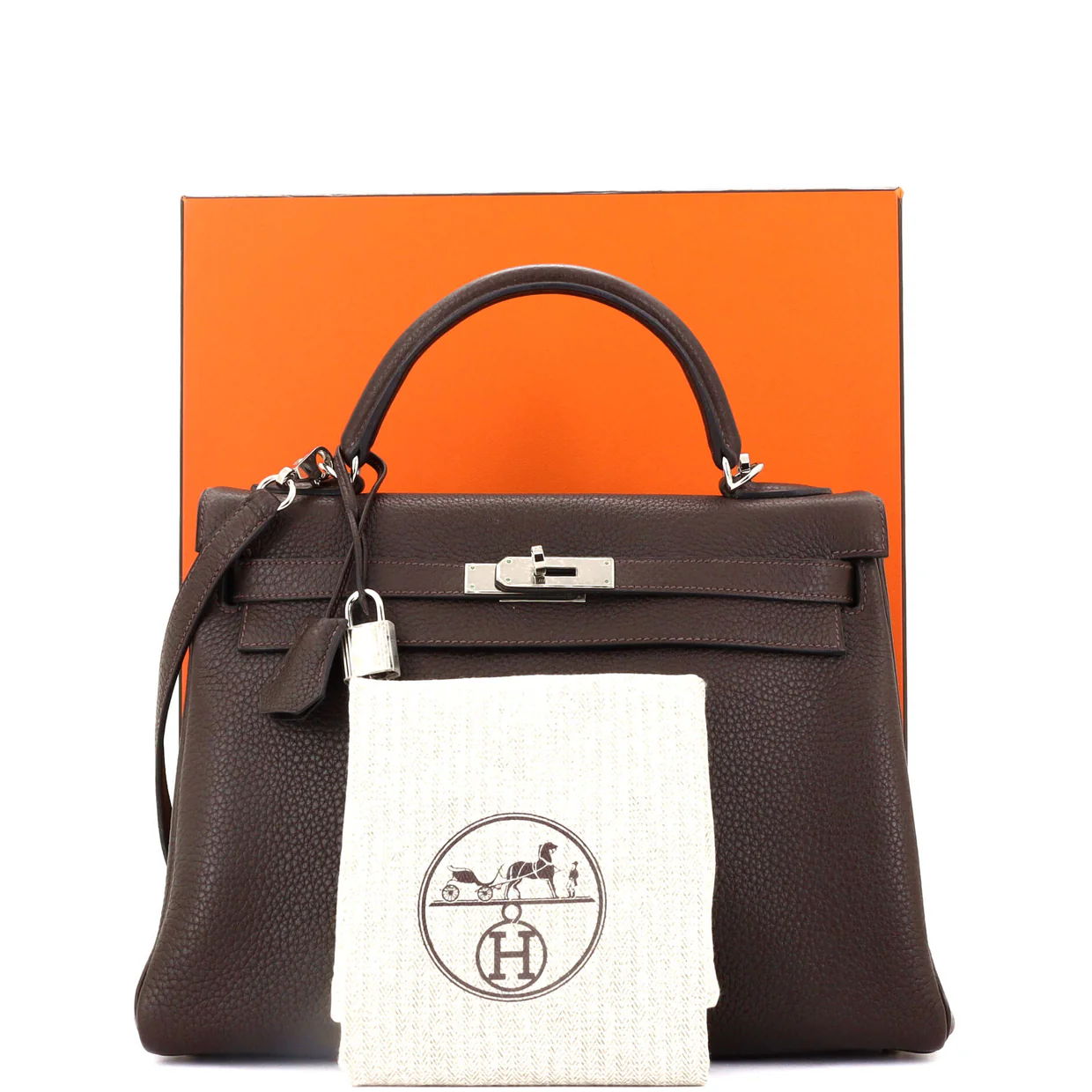 Kelly Handbag Chocolat Clemence with Palladium Hardware 32 - Deep Luxury