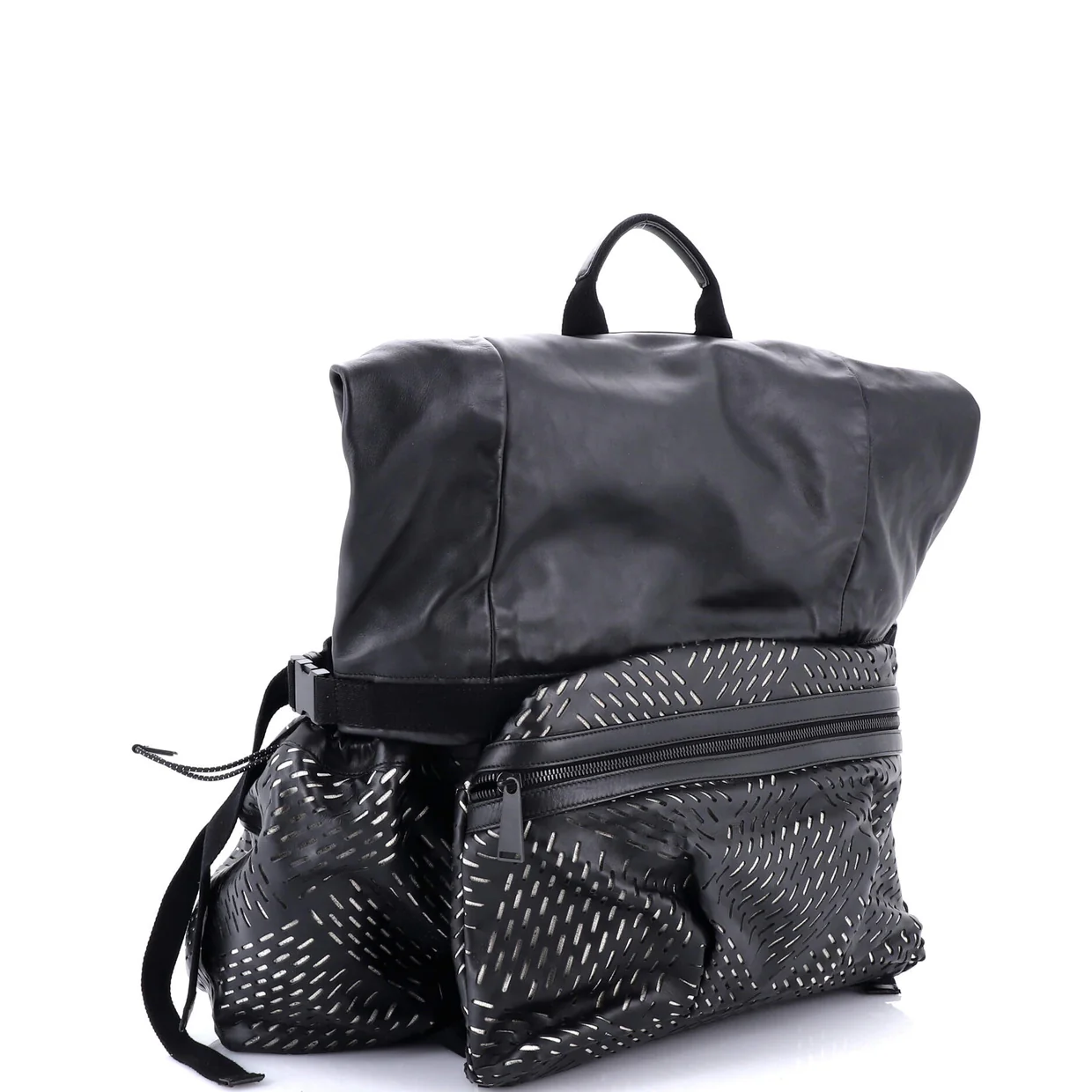 Fold Over Backpack Leather with Perforated Detail - Deep Luxury