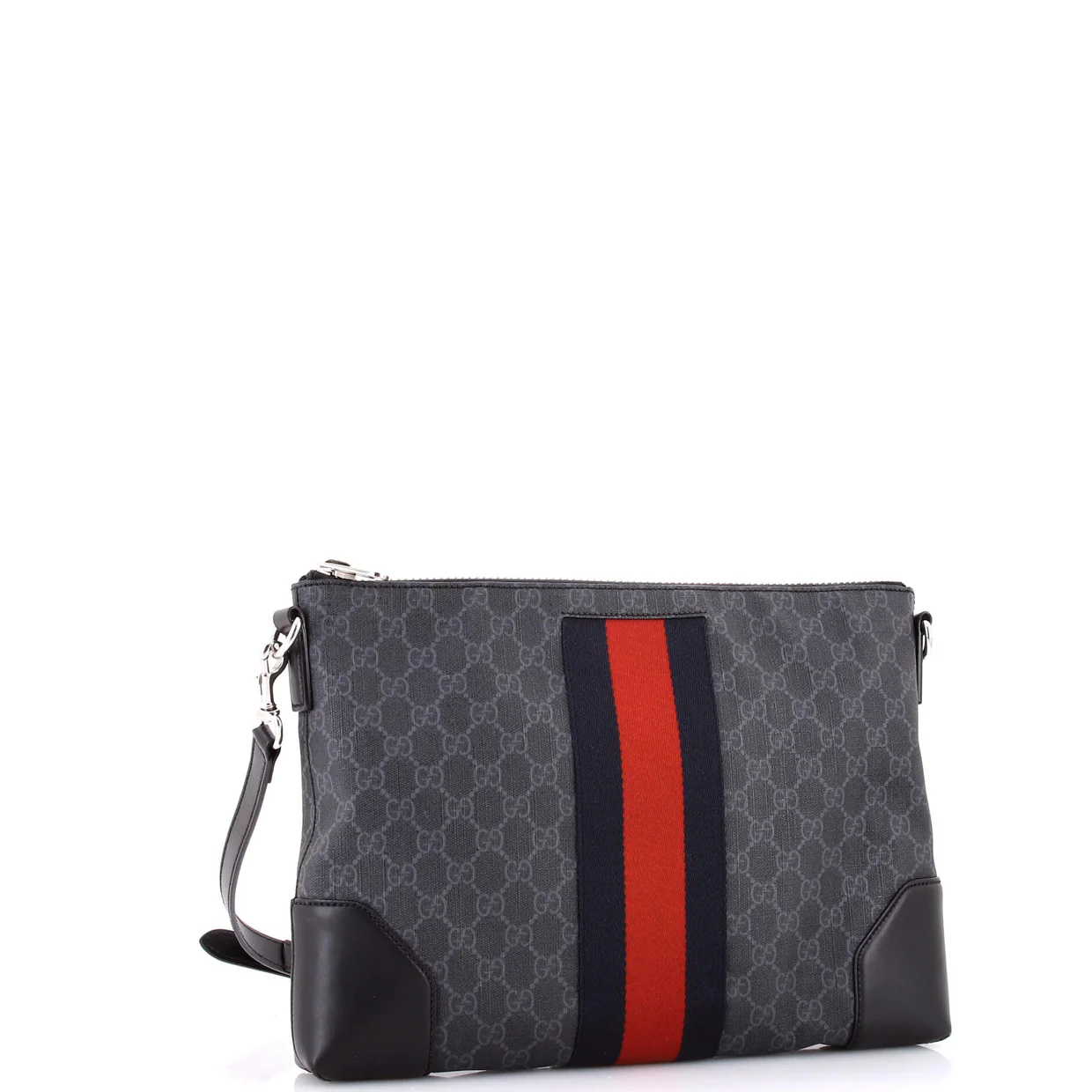 Web Zip Flat Messenger GG Coated Canvas Medium - Deep Luxury