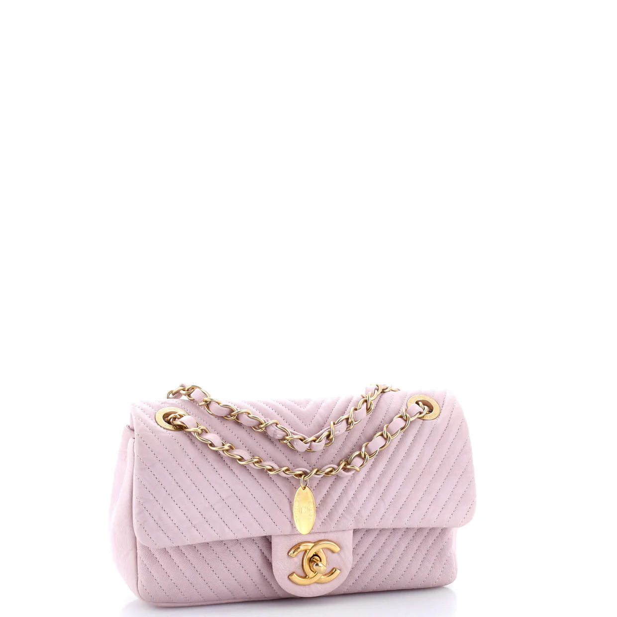 Medallion Charm Flap Bag Chevron Calfskin Small - Deep Luxury