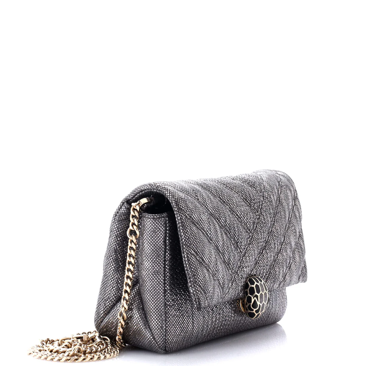 Serpenti Cabochon Shoulder Bag Diagonal Quilted Metallic Karung Small - Deep Luxury