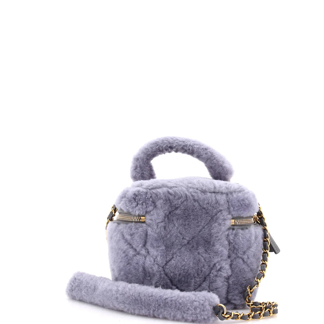 Coconing Top Handle Vanity Case with Chain Quilted Shearling Small - Deep Luxury