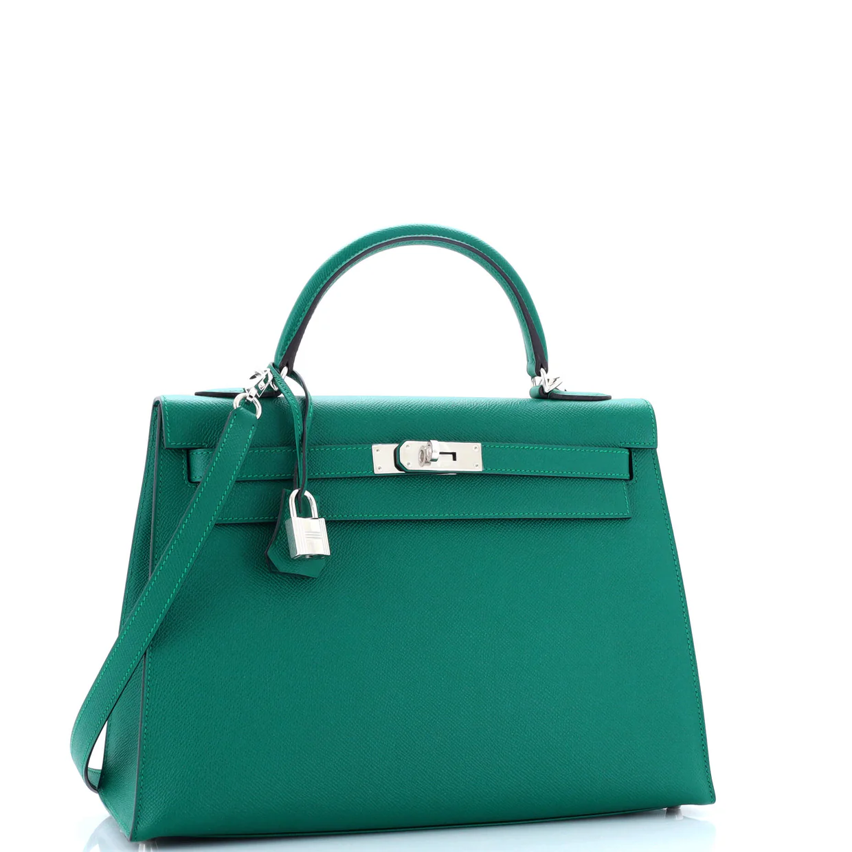 Kelly Handbag Malachite Epsom with Palladium Hardware 32 - Deep Luxury