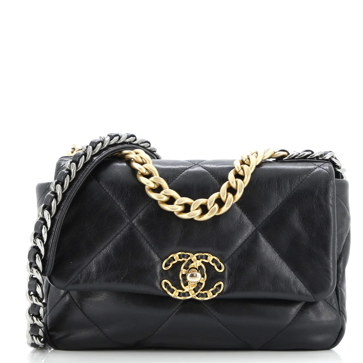 19 Flap Bag Quilted Shiny Crumpled Calfskin Medium - Deep Luxury