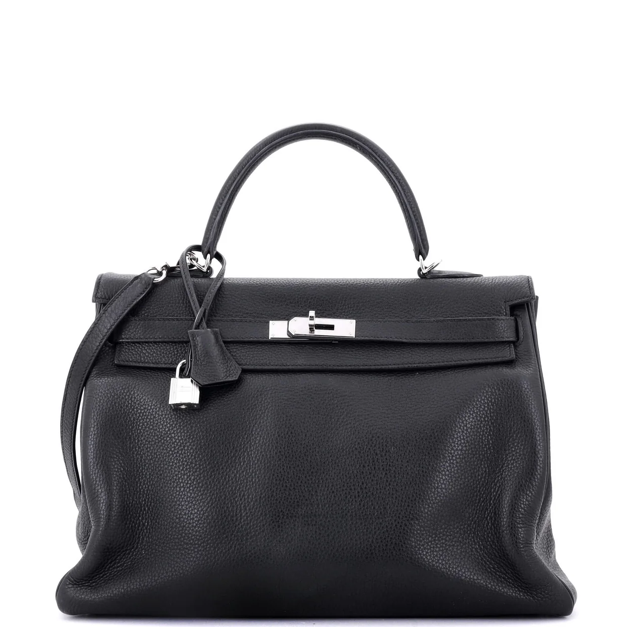 Kelly Handbag Noir Clemence with Palladium Hardware 35 - Deep Luxury