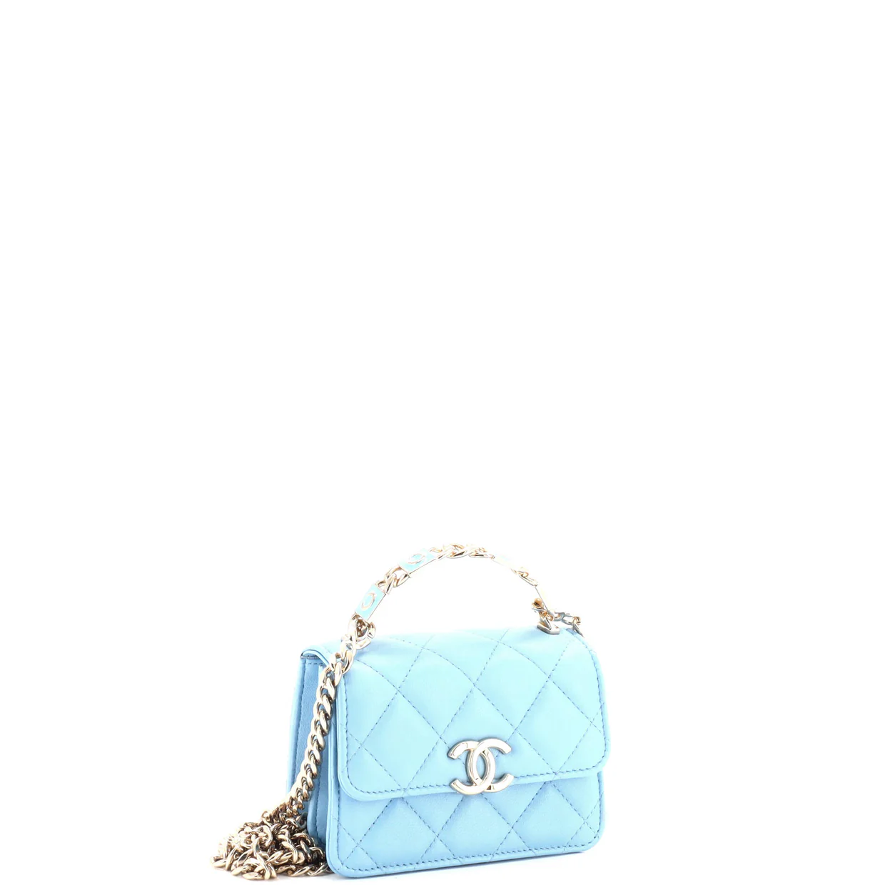 Coco Enamel Top Handle Flap Clutch with Chain Quilted Lambskin - Deep Luxury