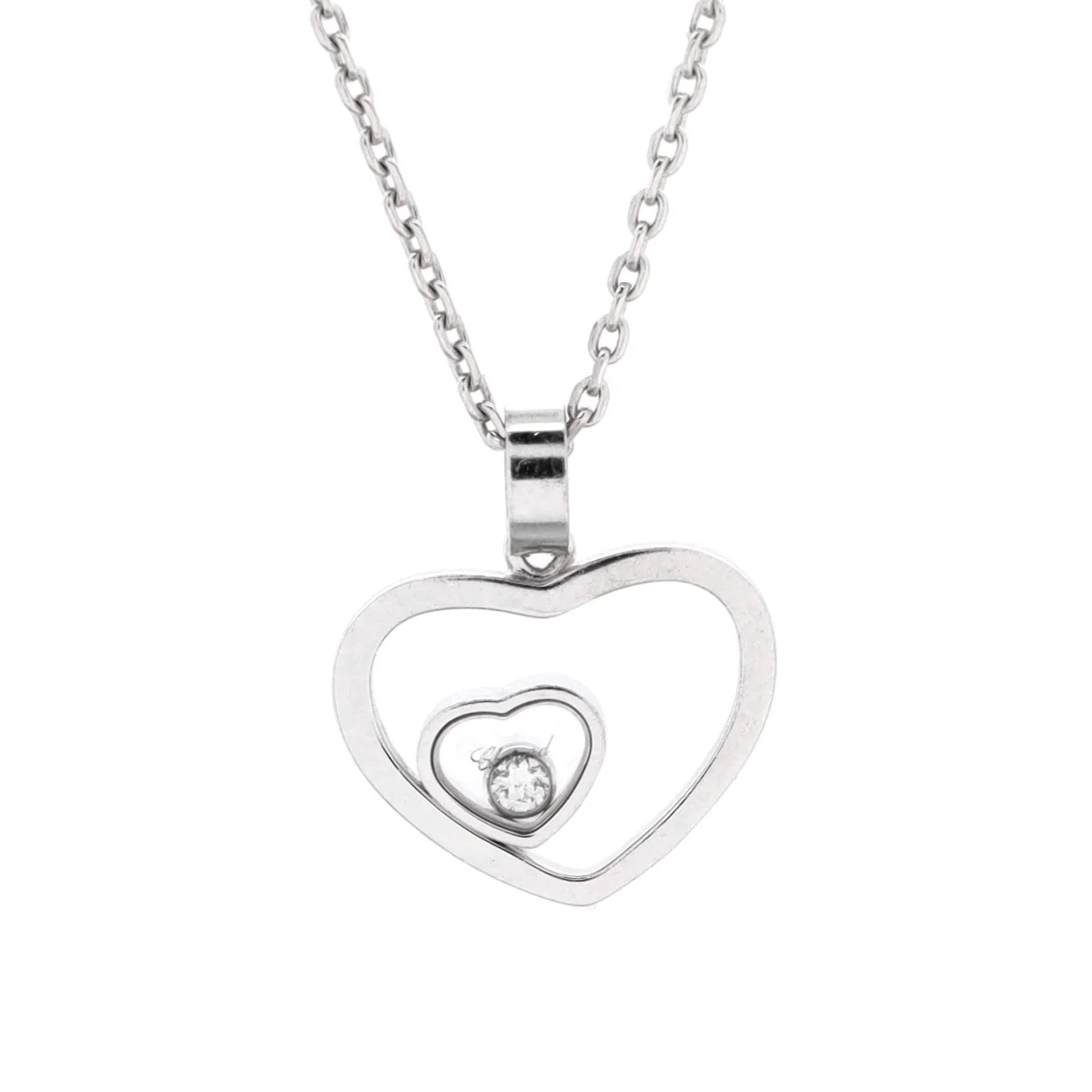 Happy Spirit Heart Pendant Necklace 18K White Gold with 1 Floating Diamond - Deep Luxury