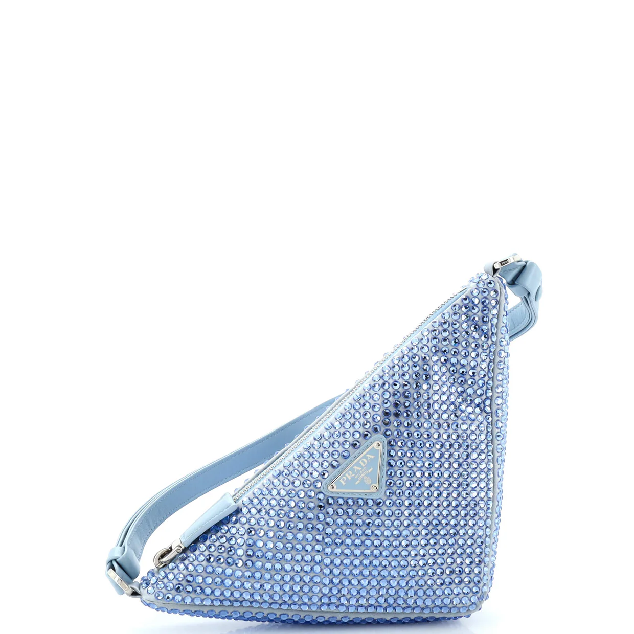 Triangle Top Handle Pouch Bag Crystal Embellished Satin Mini - Deep Luxury