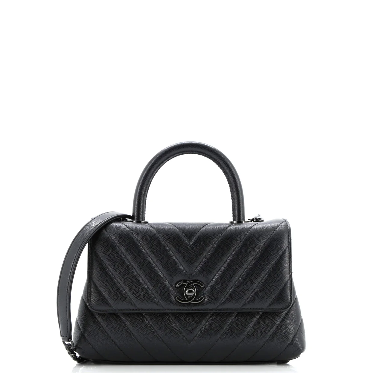 So Black Coco Top Handle Bag Chevron Caviar Mini - Deep Luxury