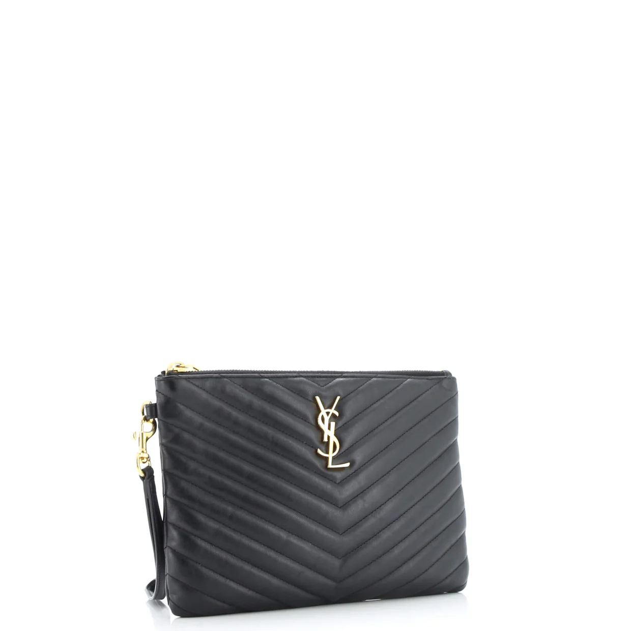 Classic Monogram Wristlet Pouch Matelasse Chevron Leather Small - Deep Luxury