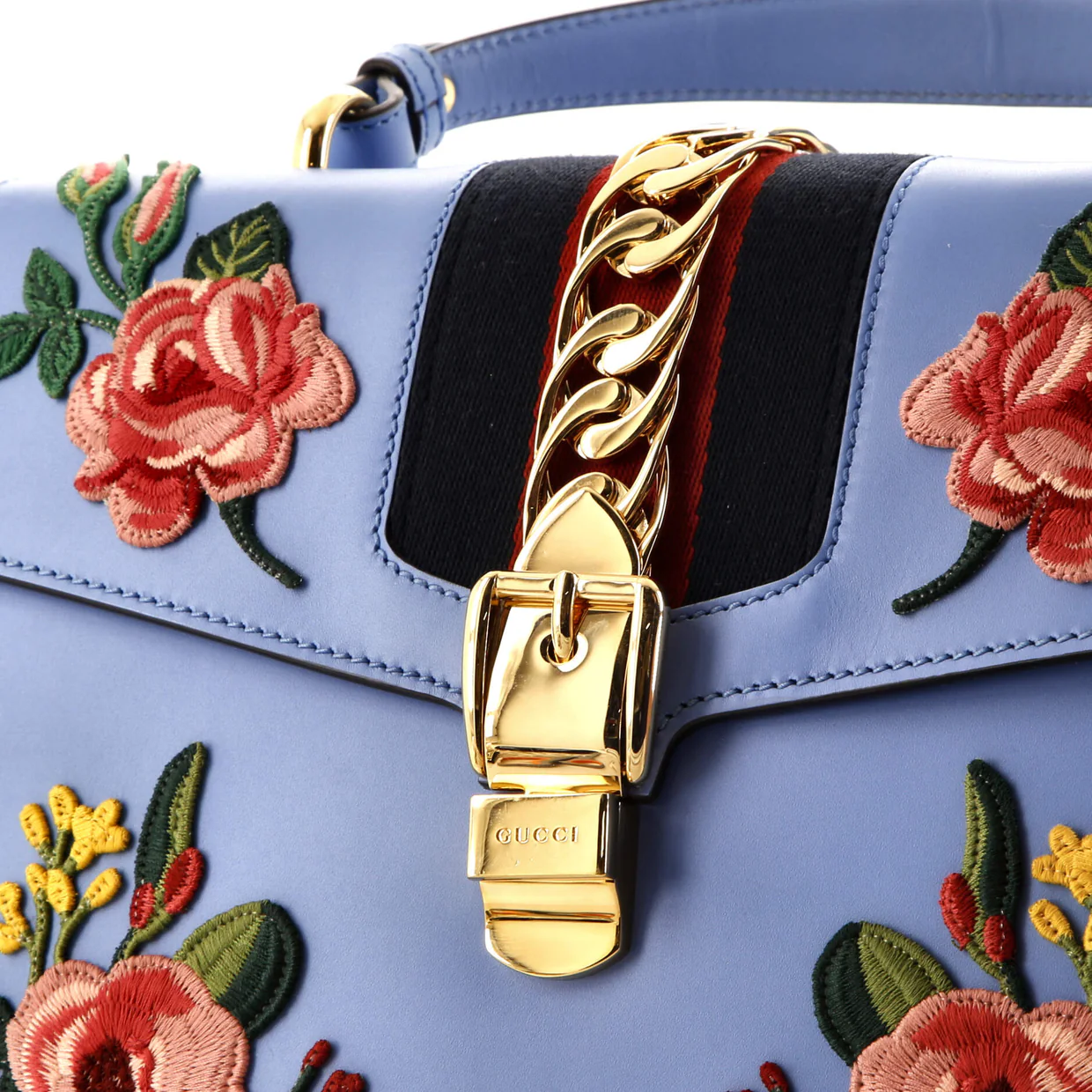 Sylvie Top Handle Bag Embroidered Leather Medium - Deep Luxury