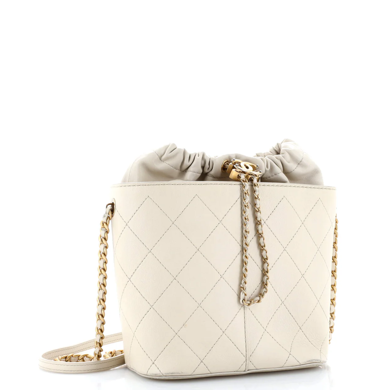 CC Drawstring Bucket Crossbody Bag Stitched Calfskin Medium - Deep Luxury