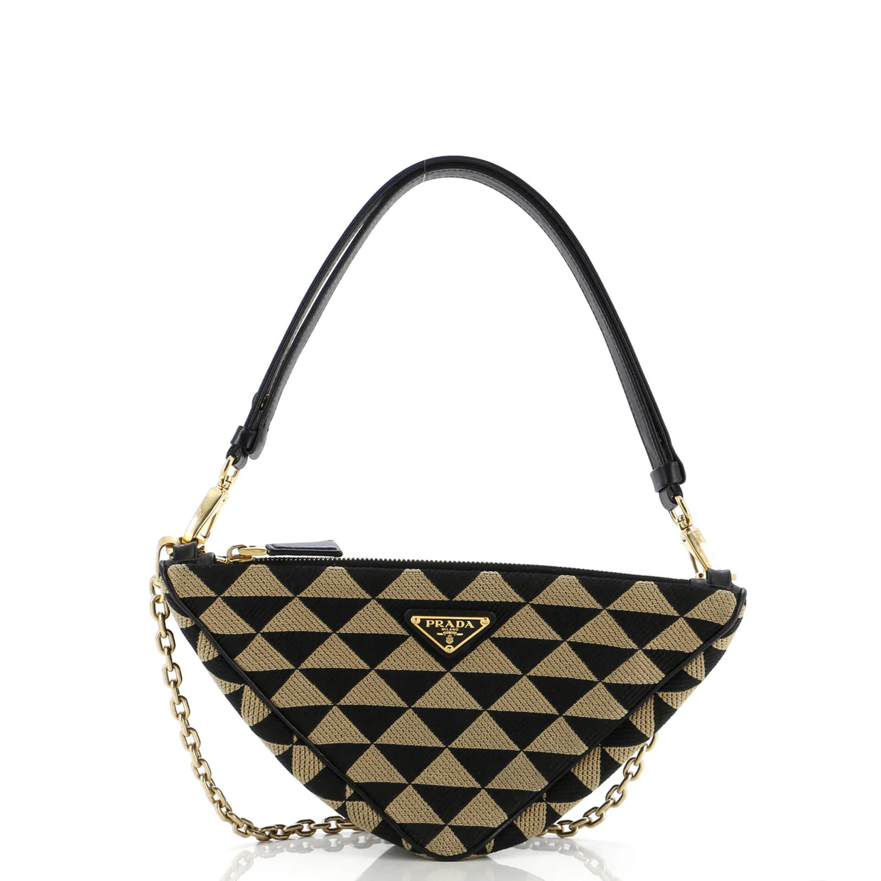 Double Symbole Triangle Bag Leather and Jacquard Mini - Deep Luxury