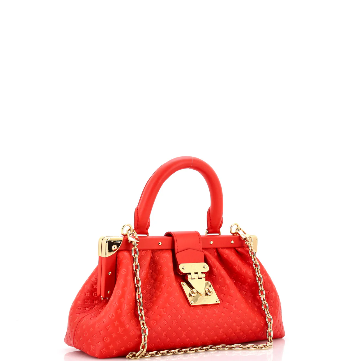 Top Handle Frame Clutch Nanogram Embossed Leather - Deep Luxury