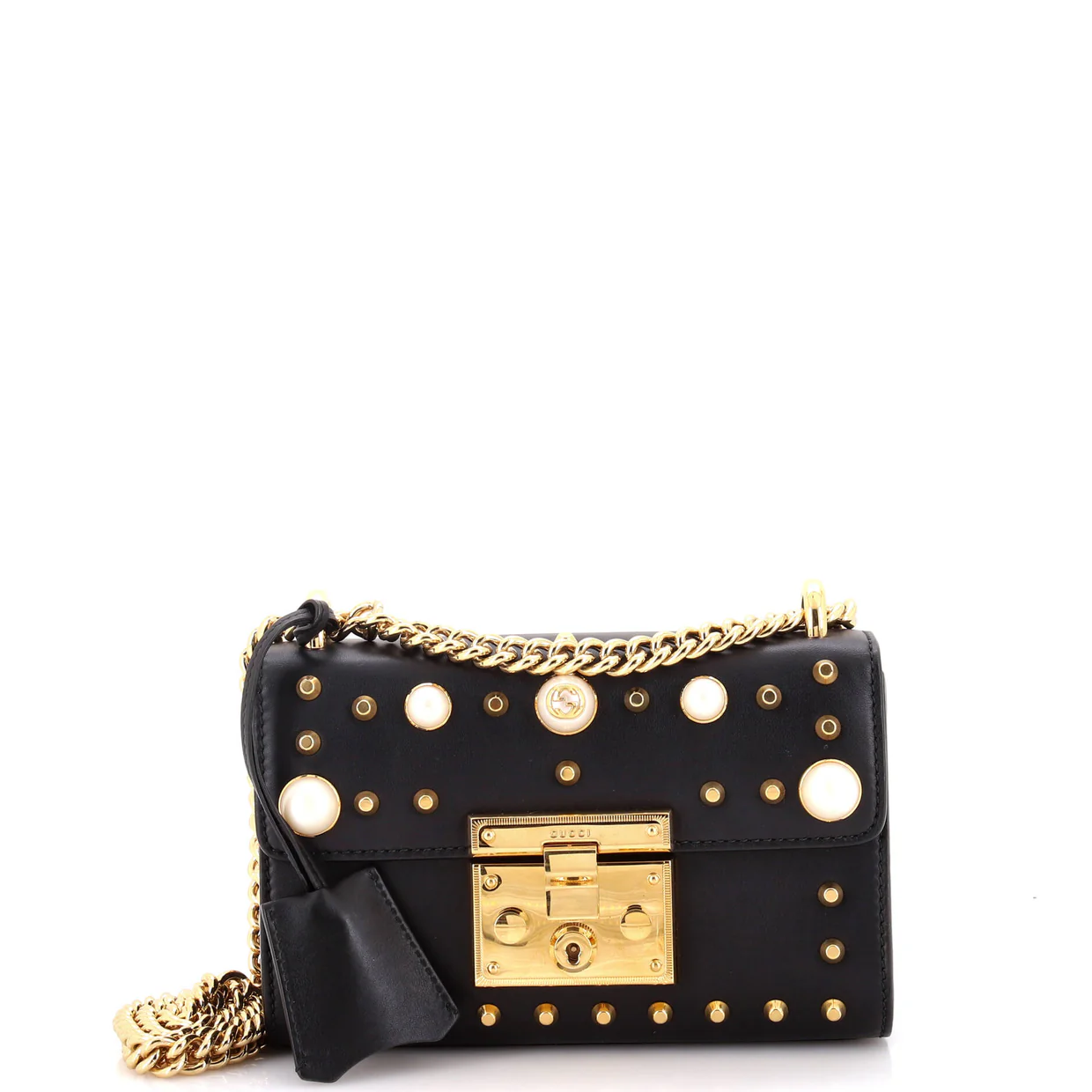 Pearly Padlock Shoulder Bag Studded Leather Small - Deep Luxury