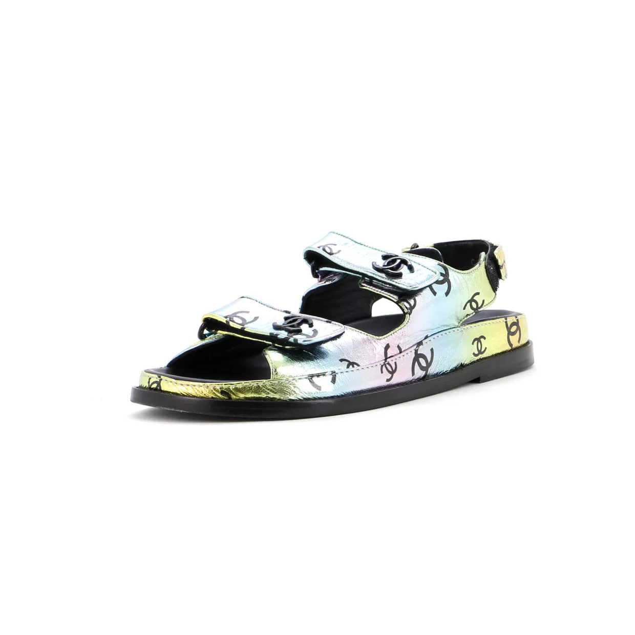Women's Velcro Dad Sandals Printed Laminated Leather - Deep Luxury