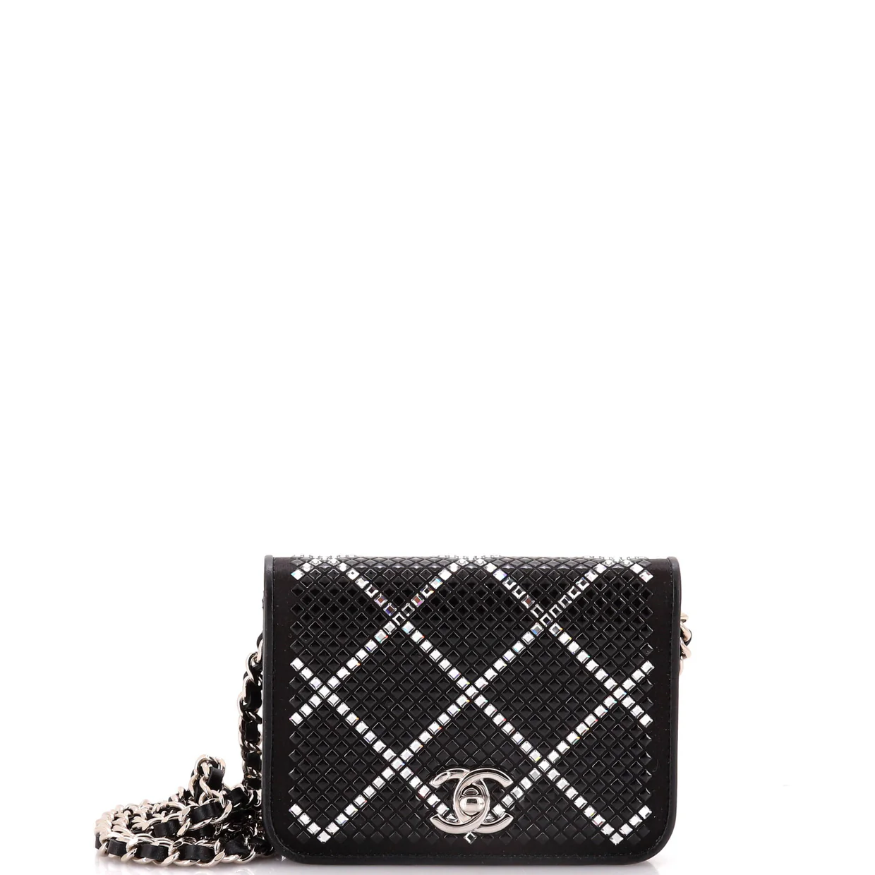 CC Flap Card Holder on Chain Strass Embellished Satin Mini - Deep Luxury