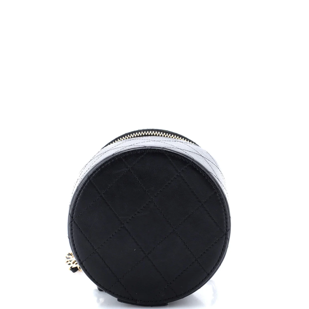 CC Round Vanity Case with Chain Quilted Lambskin Mini - Deep Luxury