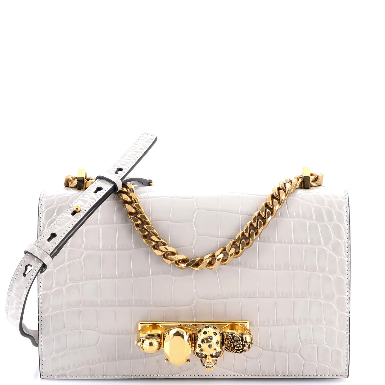 Jewelled Flap Satchel Crocodile Embossed Leather Medium - Deep Luxury