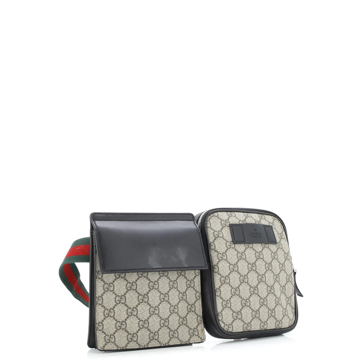 Double Web Belt Bag GG Coated Canvas with Leather - Deep Luxury