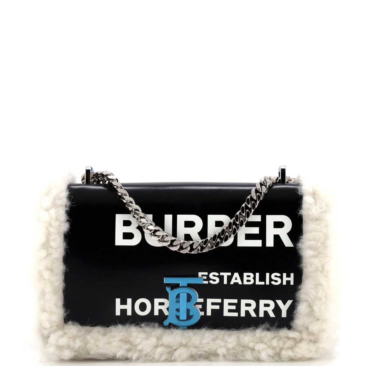 Lola Shoulder Bag Printed Coated Canvas with Shearling Small - Deep Luxury