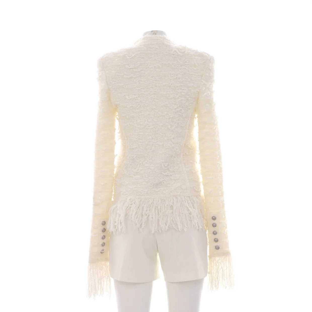 Women's Fringe Trim Collarless Pocket Jacket Tweed - Deep Luxury