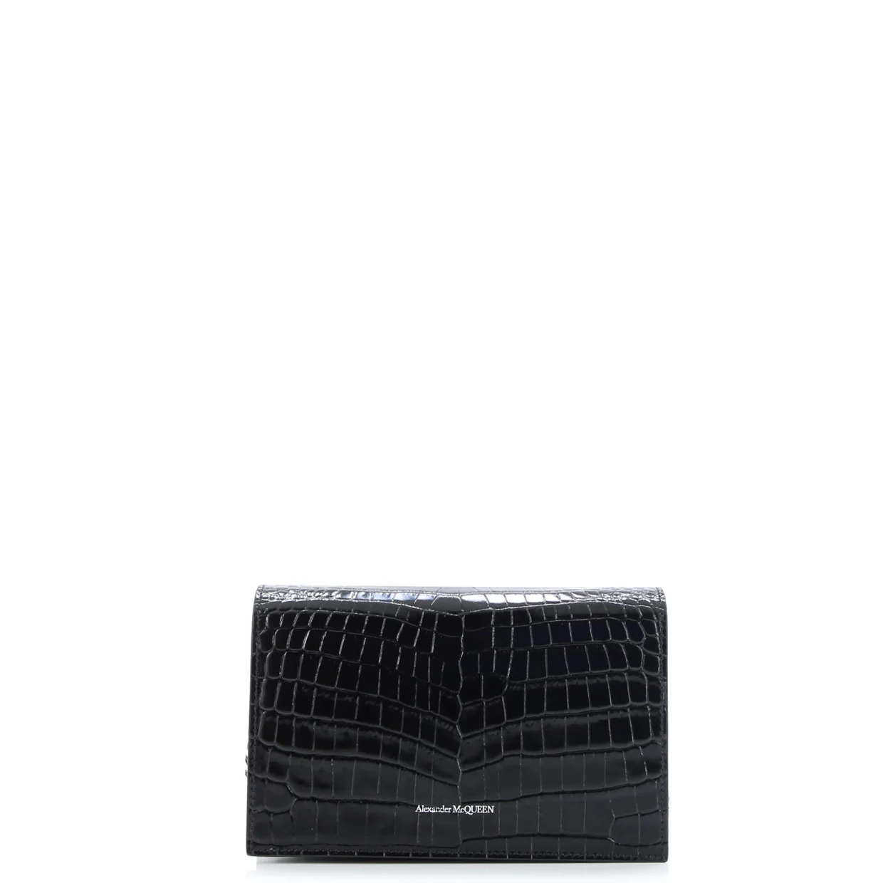 Skull Chain Crossbody Bag Crocodile Embossed Leather Mini - Deep Luxury