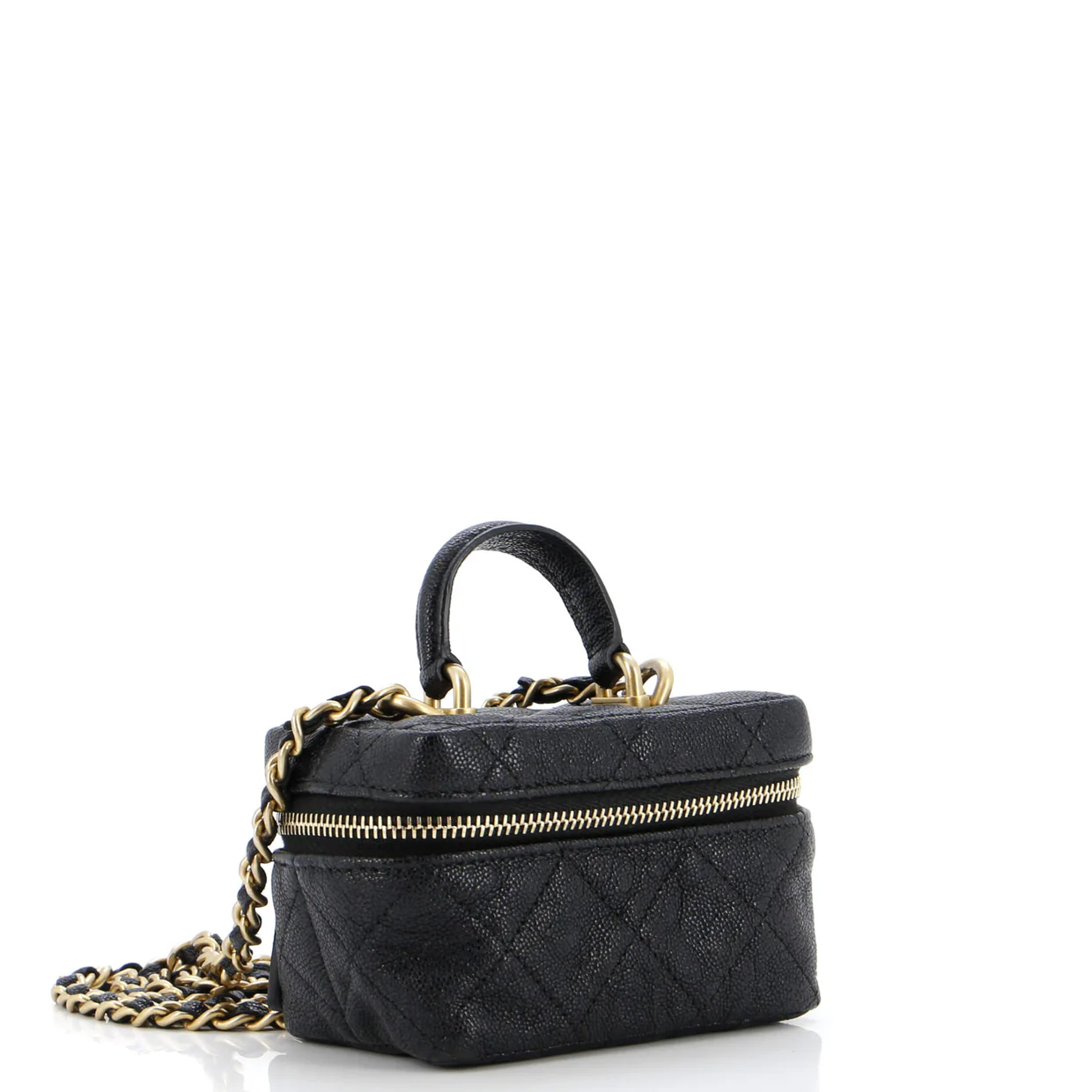 Top Handle Zip Around Vanity Case with Chain Quilted Caviar Mini - Deep Luxury