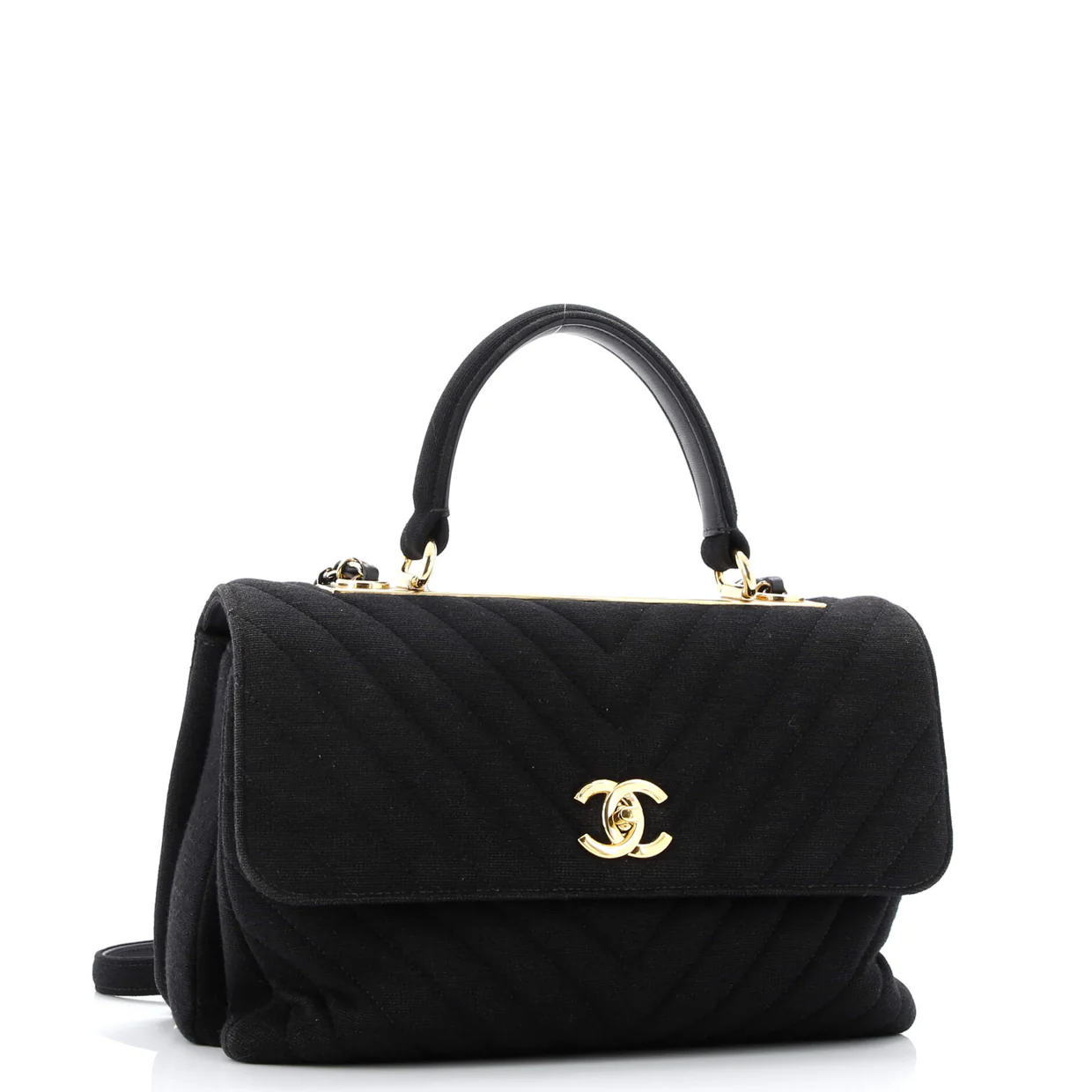 Trendy CC Top Handle Bag Chevron Jersey Medium - Deep Luxury