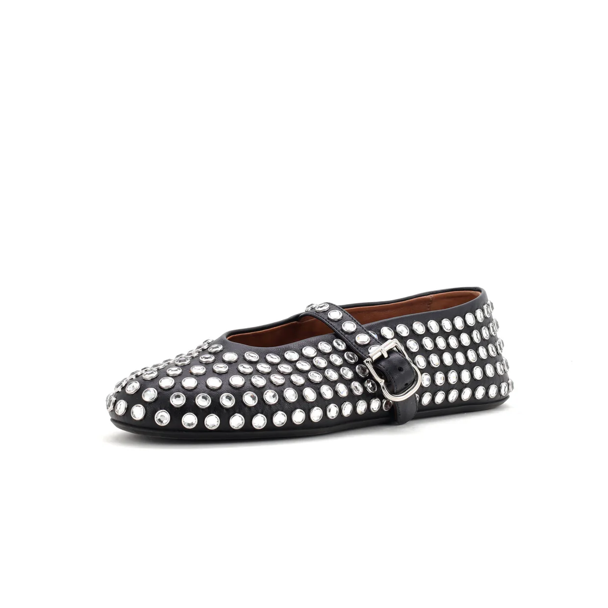Women's Buckle Ballerina Flats Leather with Crystals - Deep Luxury