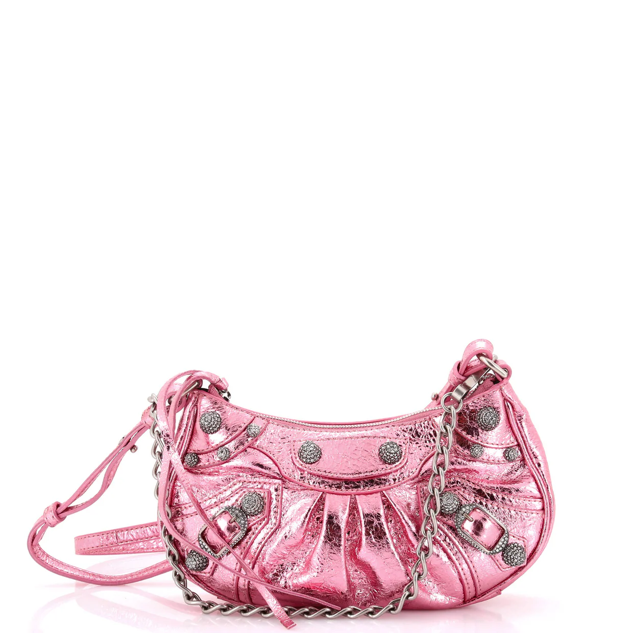 Le Cagole Giant Studs Shoulder Bag Leather with Crystals Mini - Deep Luxury