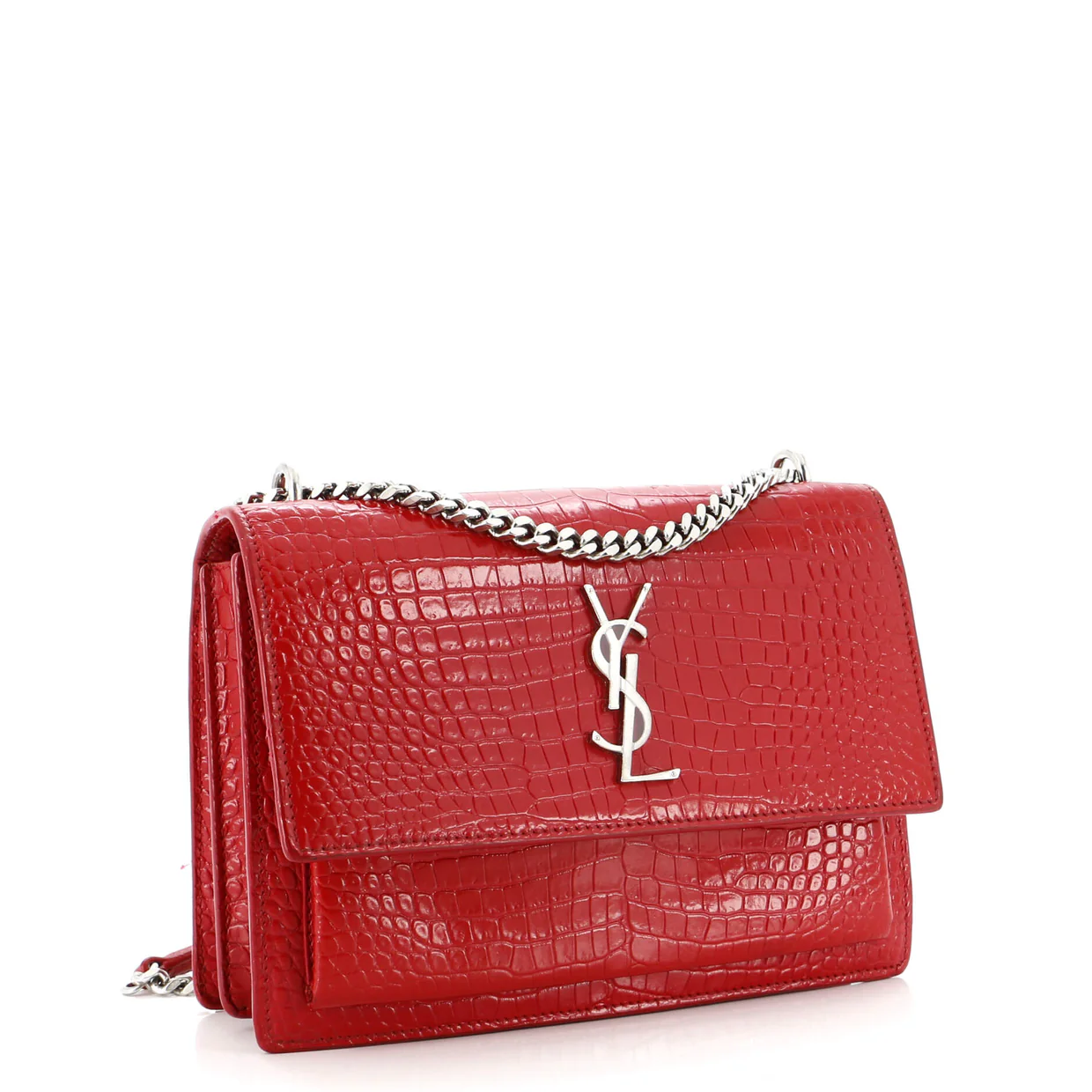 Sunset Crossbody Bag Crocodile Embossed Leather Medium - Deep Luxury