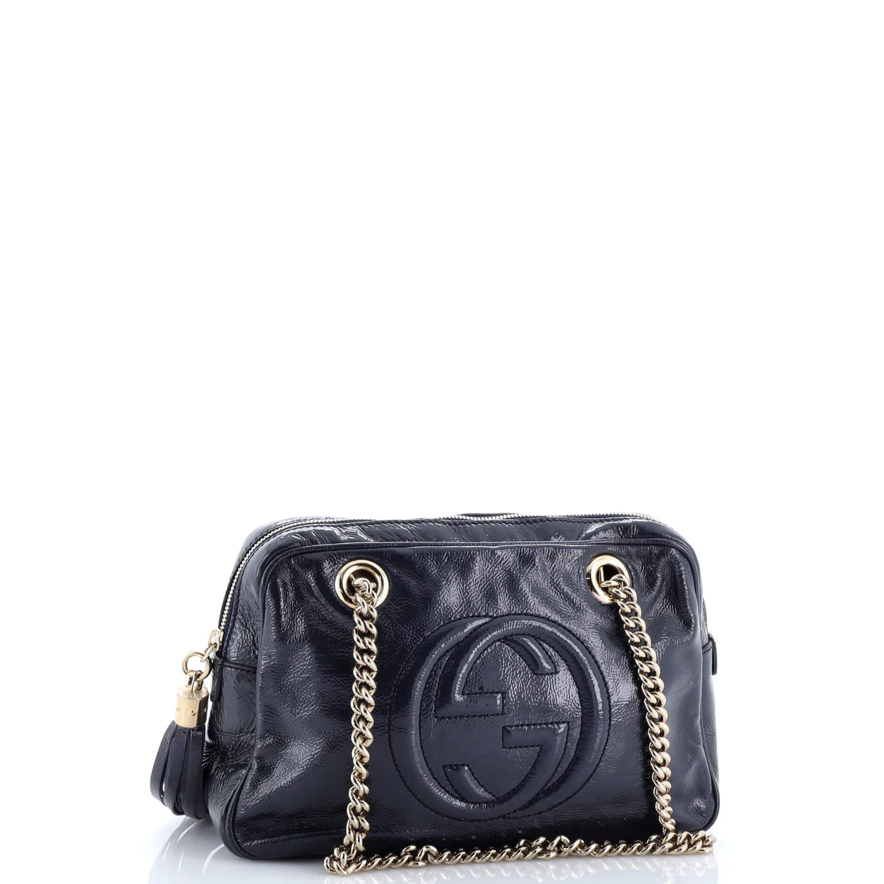 Soho Chain Zip Shoulder Bag Patent Small - Deep Luxury