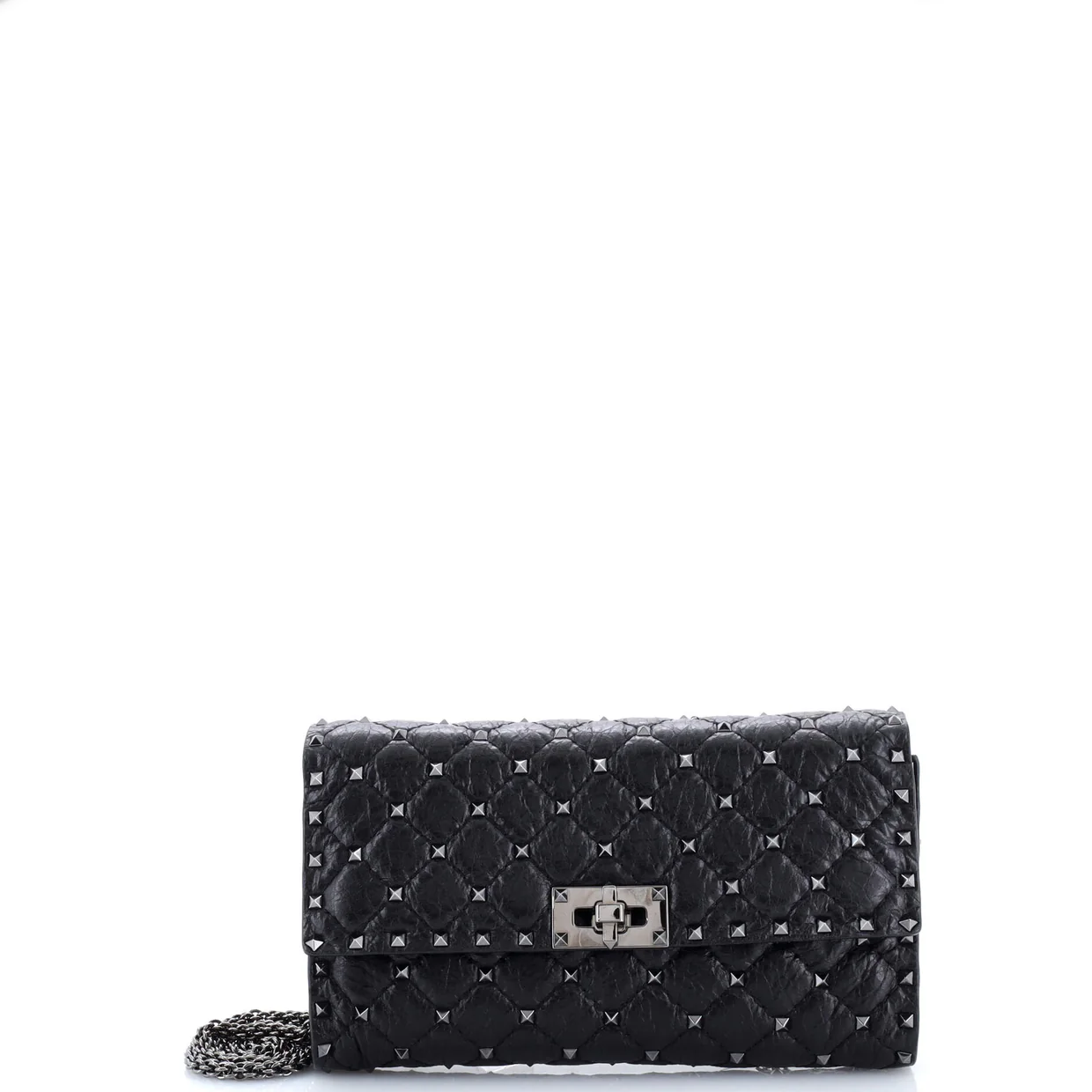Rockstud Spike Wallet on Chain Quilted Leather Small - Deep Luxury